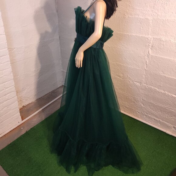 City Studio Emerald Green Spaghetti Strap Ruffle Long Ball Gown Juniors Size 17 - Picture 4 of 9